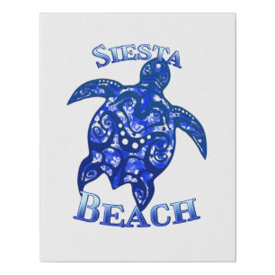 Siesta Beach Florida Vacation Tribal Turtle Faux Canvas Print
