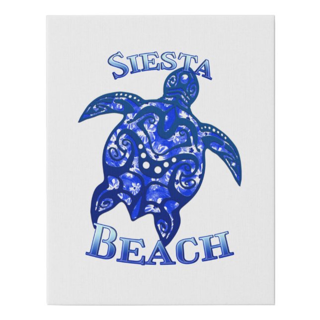 Siesta Beach Florida Vacation Tribal Turtle Faux Canvas Print (Front)