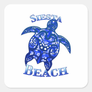 Siesta Beach Florida Vacation Tribal Turtle Square Sticker