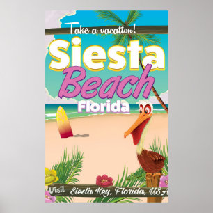 Siesta beach florida vintage travel poster