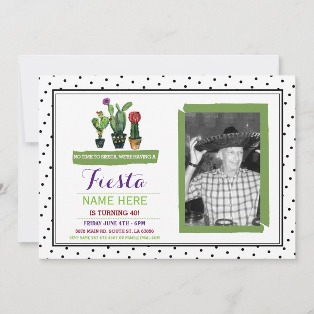 Siesta Fiesta Birthday Party Cactus Photo Invite (Front)