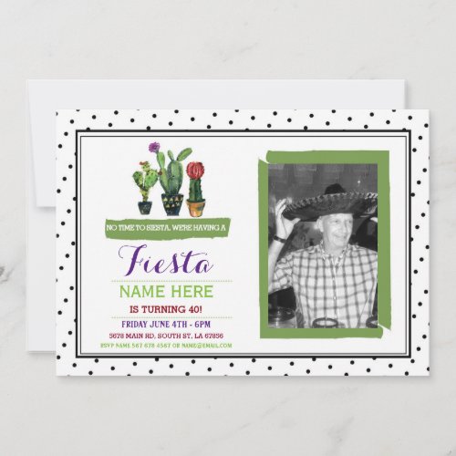 Siesta Fiesta Birthday Party Cactus Photo Invite