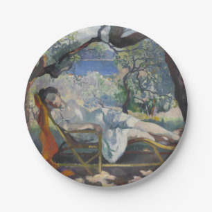 Siesta (Jeanne Resting in Beautiful French Garden) Paper Plates