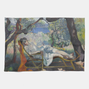 Siesta (Jeanne Sleeping in Mediterranean Garden) Kitchen Towel