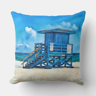 Siesta Key Beach Blue Lifeguard Tower Pillow