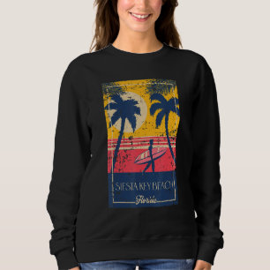 Siesta Key Beach Florida Retro Surfer Beach Distre Sweatshirt