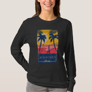 Siesta Key Beach Florida Retro Surfer Beach Distre T-Shirt