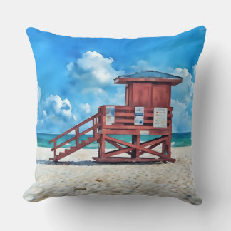 Siesta Key Beach Red LifeGuard Tower Pillow