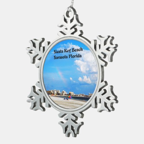 Siesta Key  Beach Snowflake Pewter Christmas Ornament