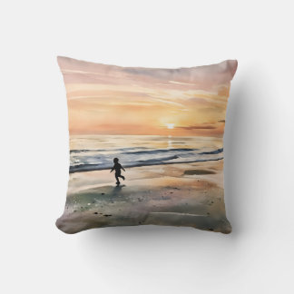 Siesta Key Beach Sunset boy playing in water  Throw Pillow