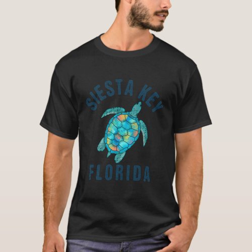 Siesta Key Fl Beach Sea Turtle Illustration T_Shirt