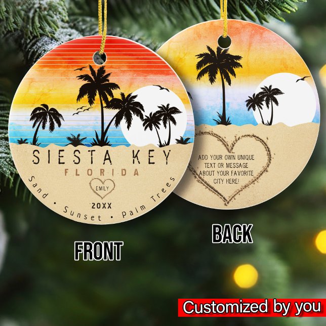 Siesta Key Florida Beach Retro Sunset Souvenir 60s Ceramic Ornament (Creator Uploaded)