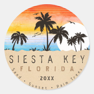 Siesta Key Florida Beach Retro Sunset Souvenir 80s Classic Round Sticker
