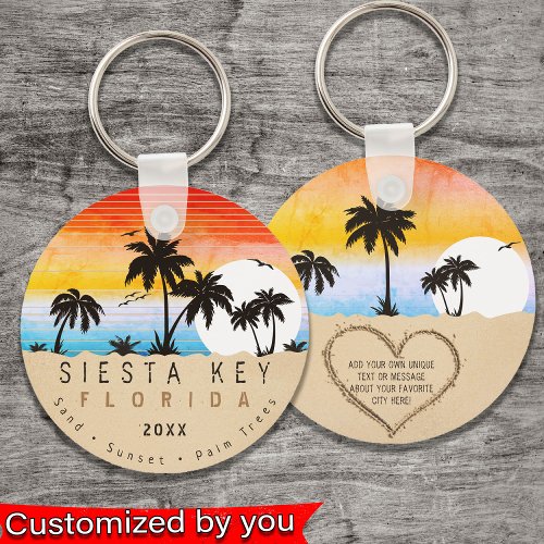 Siesta Key Florida Beach Retro Sunset Souvenir 80s Keychain