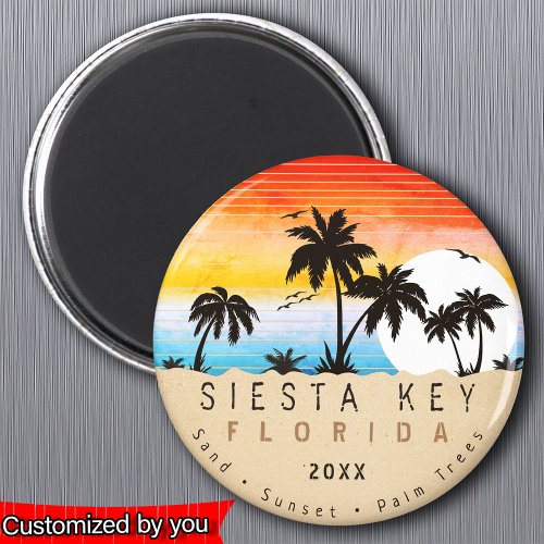 Siesta Key Florida Beach Retro Sunset Souvenir 80s Magnet