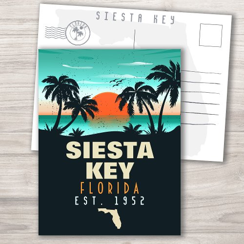 Siesta Key Florida Beach Retro Sunset Souvenirs Postcard