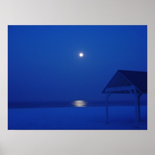 Siesta Key Florida _ Full moon over gulf at dawn Poster