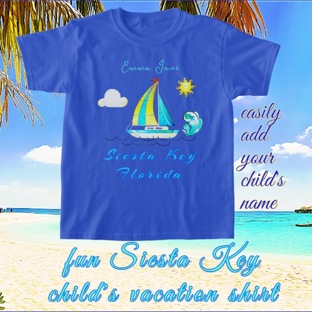 Siesta Key, Florida Ocean Sailboat and Name T-Shirt (Creator Uploaded)