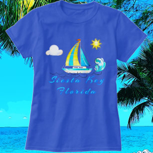 Siesta Key Florida Ocean Waves and Sailboat T-Shirt