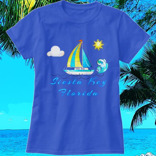 Siesta Key Florida Ocean Waves and Sailboat T_Shirt