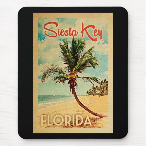 Siesta Key Florida Palm Tree Beach Vintage Travel Mouse Pad