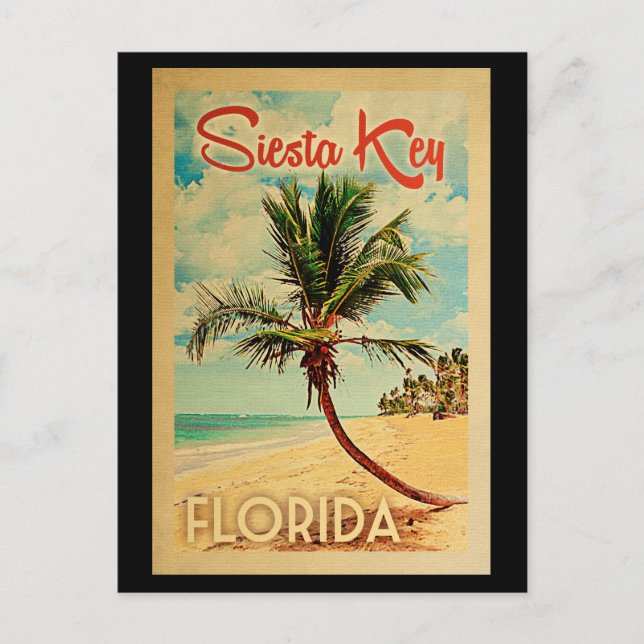Siesta Key Florida Palm Tree Beach Vintage Travel Postcard (Front)