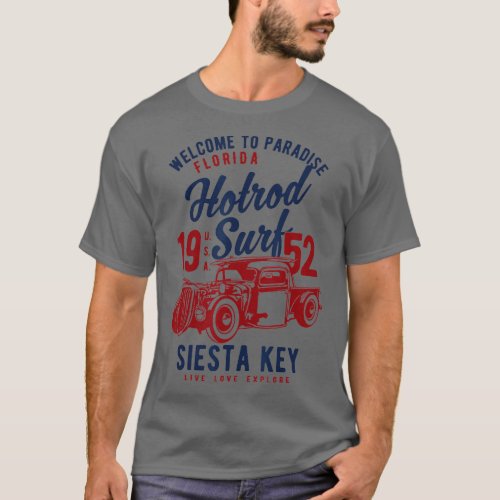 Siesta Key Florida Retro Hotrod Surf Design   2  T_Shirt