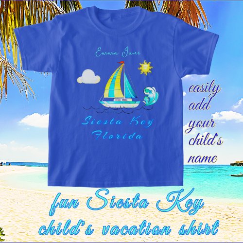 Siesta Key Florida Sailboat Sun and Name T_Shirt