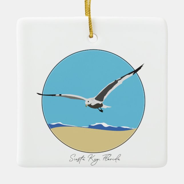 Siesta Key, Florida Sea Gull over Beach  Ceramic Ornament (Front)