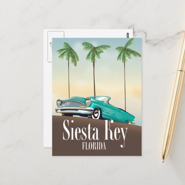 Siesta Key Florida travel poster Postcard (Front/Back In Situ)