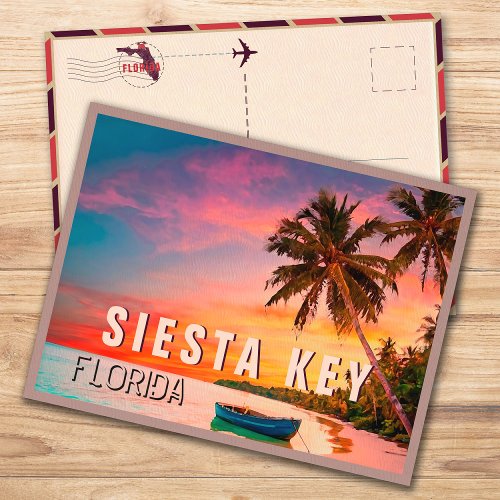 Siesta Key Florida Tropical Palm Tree Beach 1950s Postcard