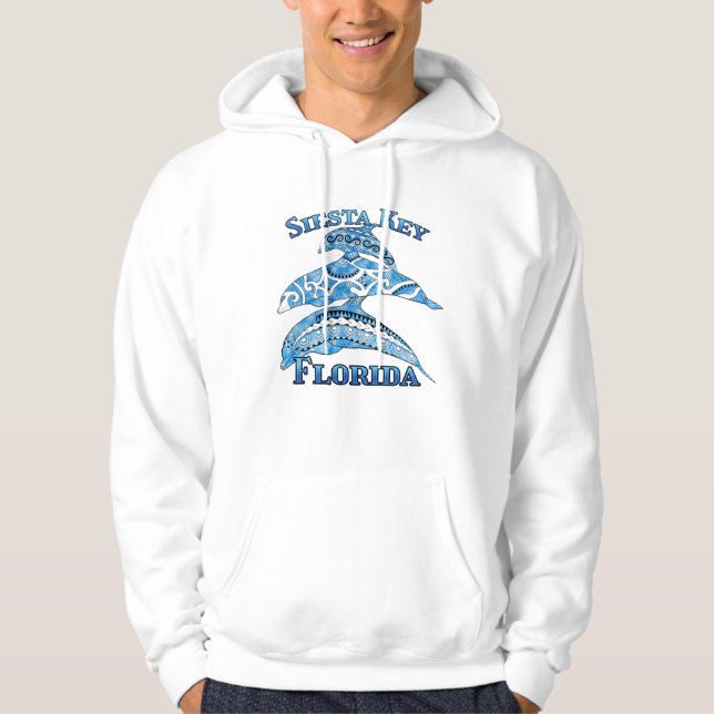 Siesta Key Florida Vacation Tribal Dolphins Hoodie (Front)