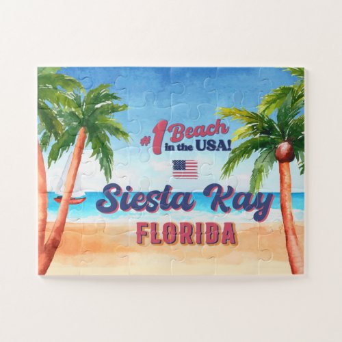 Siesta Key Florida Watercolor Souvenirs FL Vintage Jigsaw Puzzle