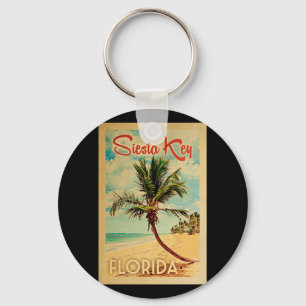 Siesta Key Keychain Florida Palm Tree Beach Retro