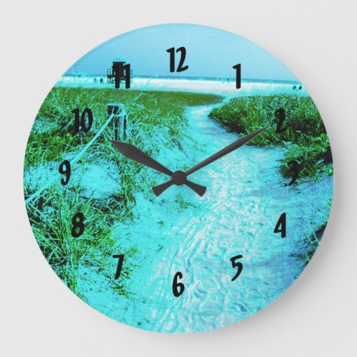 Siesta Keys Beach in Colored Edges Themed Gifts Large Clock