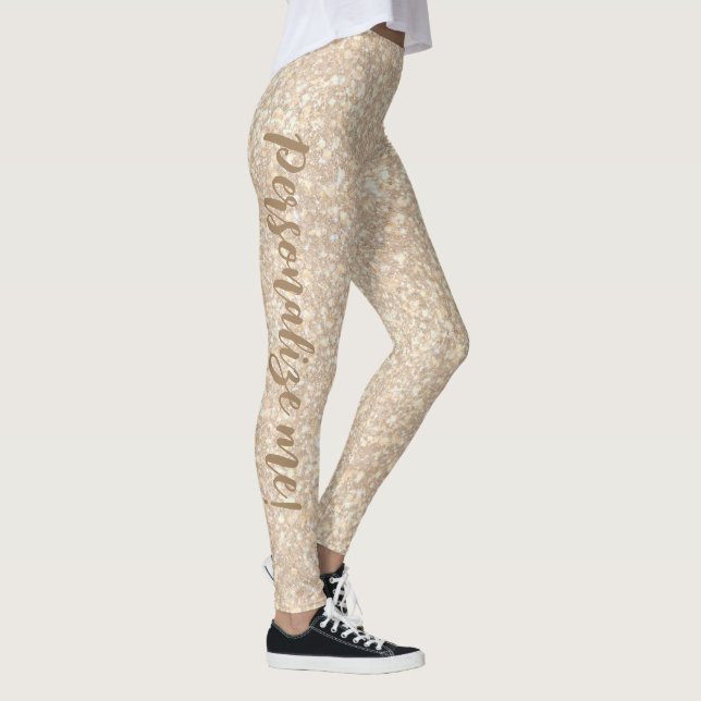 Sifting Sand Peach Brown Glitter CUSTOM TEXT Leggings (Right)