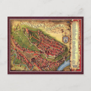 Sighisoara, Pictorial representation map Postcard