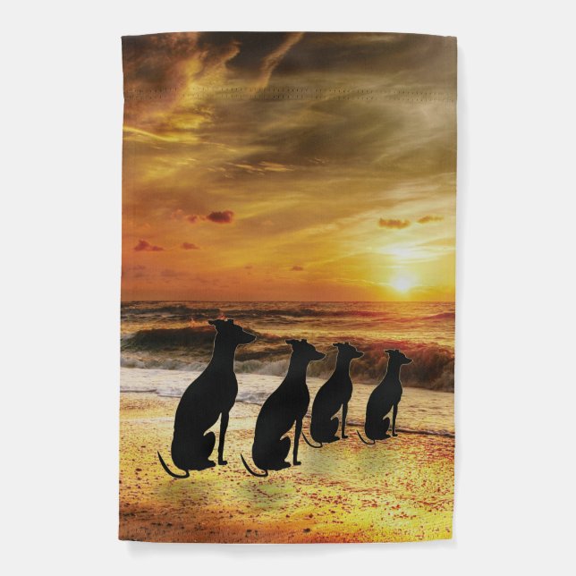 Sighthound Evening At The Beach Garden Flag (Front)