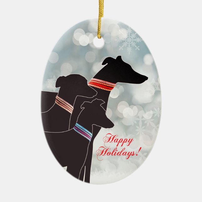 Sighthound Trio Holiday Ceramic Ornament (Front)