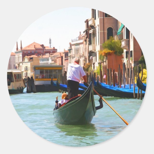 Sightseeing By Gondola Venice Italy Classic Round Sticker (Front)