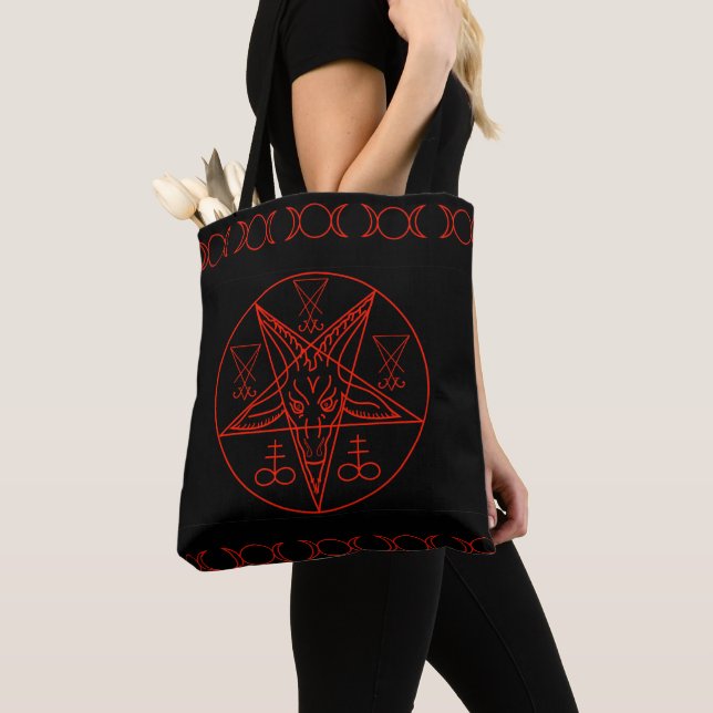 Sigil of Baphomet, Sigil of Lucifer and Leviathan Tote Bag (Close Up)