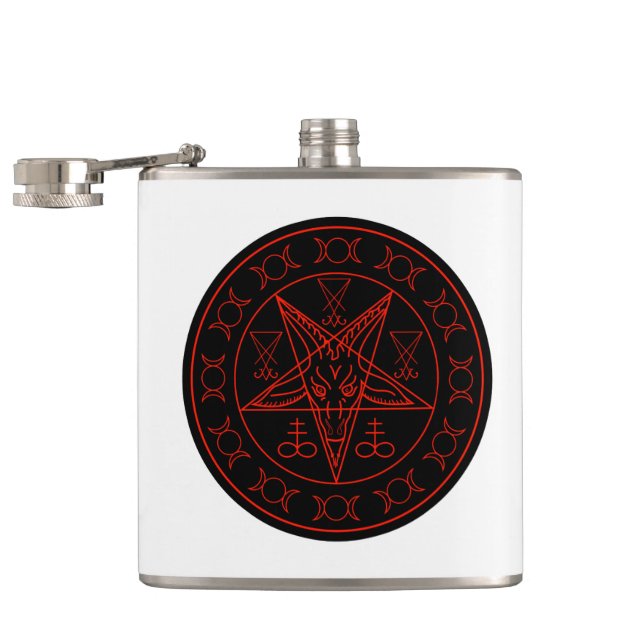 Sigil of Baphomet triple moon and sigil of lucifer Flask (Opened)