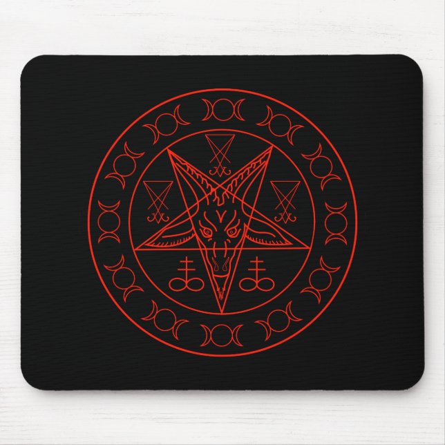 Sigil of Baphomet triple moon and sigil of lucifer Mouse Pad (Front)