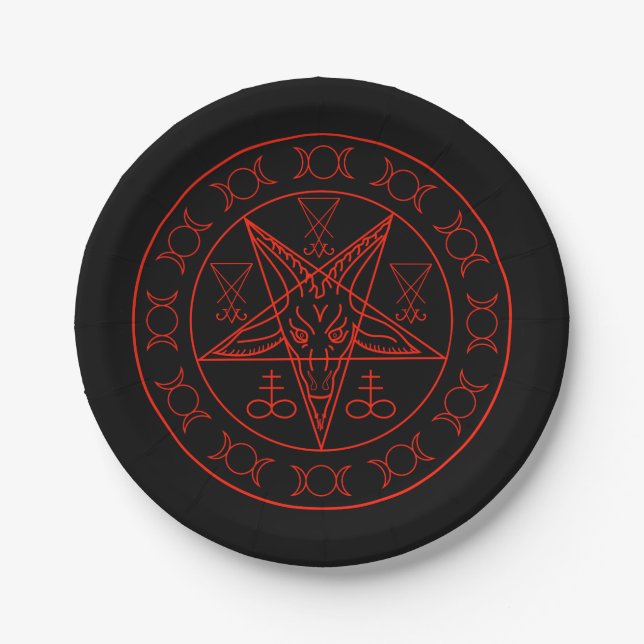 Sigil of Baphomet triple moon and sigil of lucifer Paper Plates (Front)