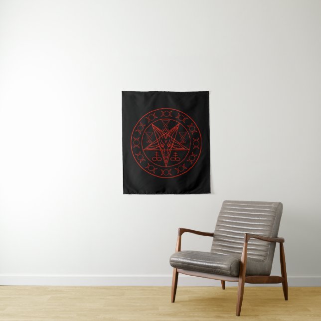 Sigil of Baphomet triple moon and sigil of lucifer Tapestry (In Situ)