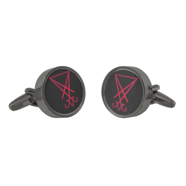 Sigil of Lucifer Black & Red Cufflinks (Angled)