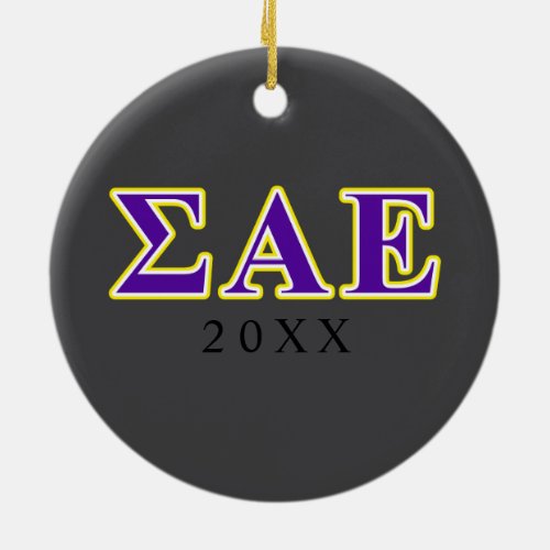 Sigma Alpha Epsilon Purple and Yellow Letters Ceramic Ornament