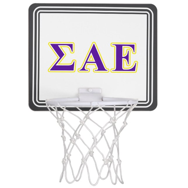 Sigma Alpha Epsilon Purple and Yellow Letters Mini Basketball Hoop (Front)