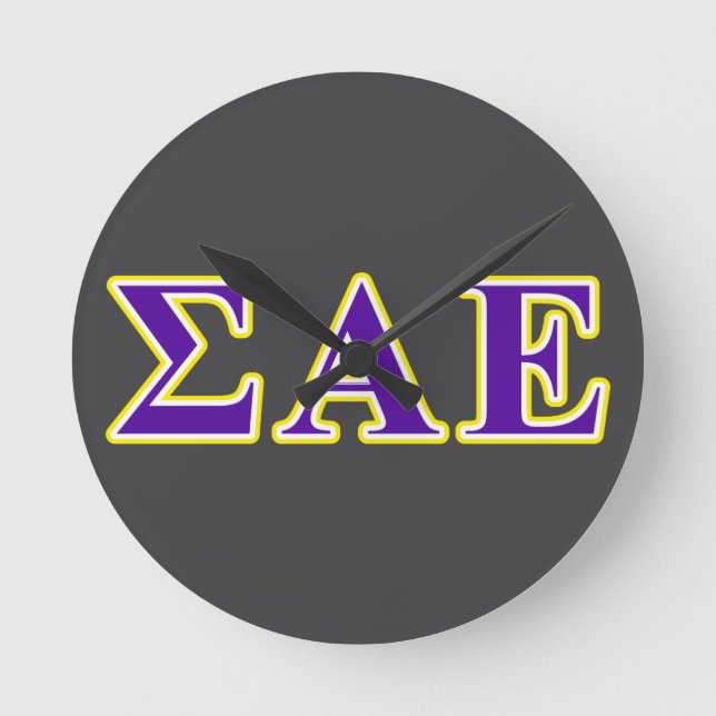 Sigma Alpha Epsilon Purple and Yellow Letters Round Clock (Front)