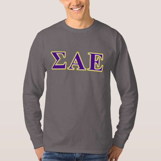 Sigma Alpha Epsilon Purple and Yellow Letters T-Shirt (Front)